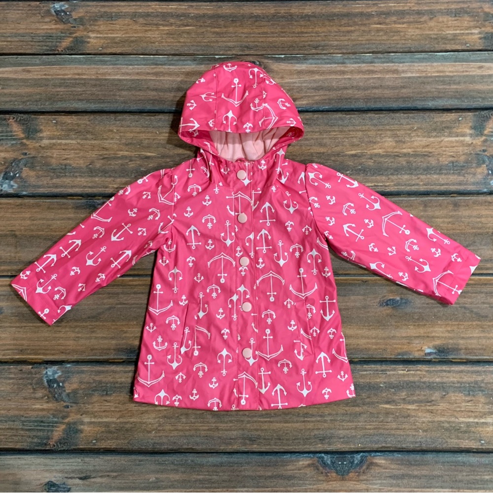 Cherokee Girls 2T Pink Anchor Button Up Hooded Rain Jacket with Pockets